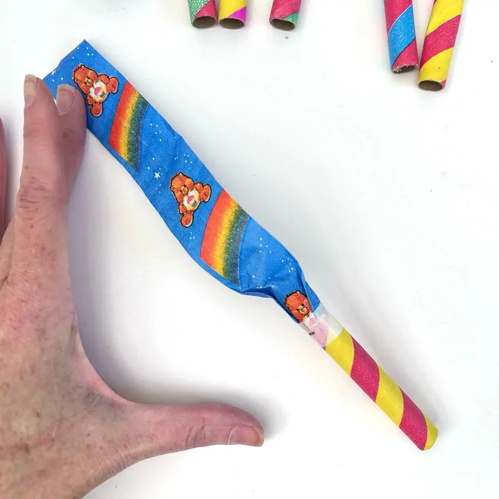 12 Vintage Care Bear Paper Party Blowers Rainbows and Candy Stripes